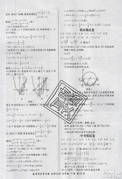 郑州大学出版社2020新学案同步导与练数学九年级下册北师大版答案