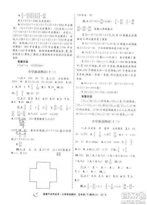 孟建平系列丛书2020年小学滚动测试数学五年级下册R人教版参考答案 孟建平系列丛书2020年小学滚动测试数学五年级下册R人教版参考答案