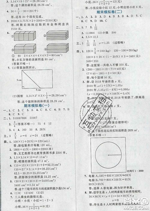 西安出版社2020新版53全优卷六年级数学下册北师版答案