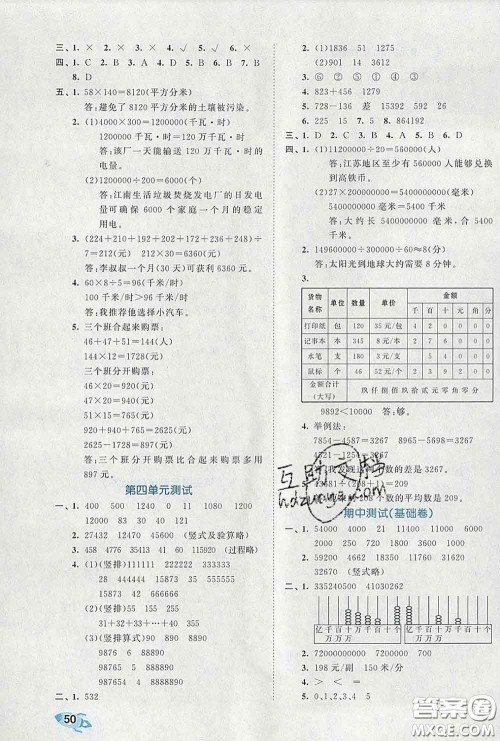 西安出版社2020新版53全优卷四年级数学下册苏教版答案