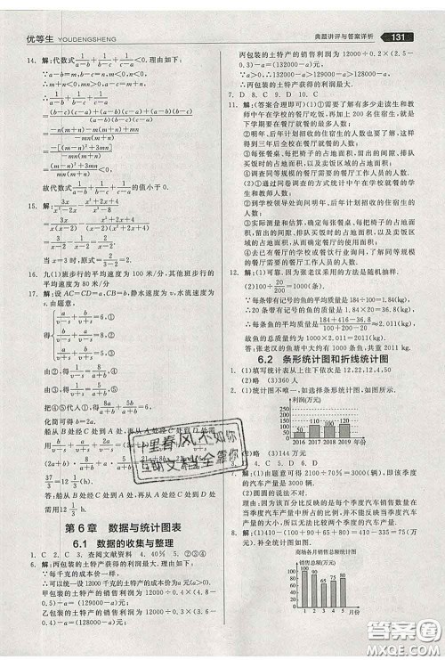 阳光出版社2020春全品优等生七年级数学下册浙教版答案 阳光出版社2020春全品优等生七年级数学下册浙教版答案