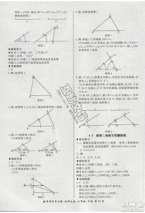 郑州大学出版社2020新学案同步导与练数学七年级下册北师大版答案
