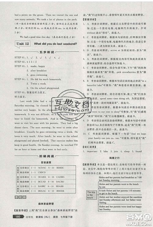 阳光出版社2020春全品优等生七年级英语下册人教版答案 阳光出版社2020春全品优等生七年级英语下册人教版答案