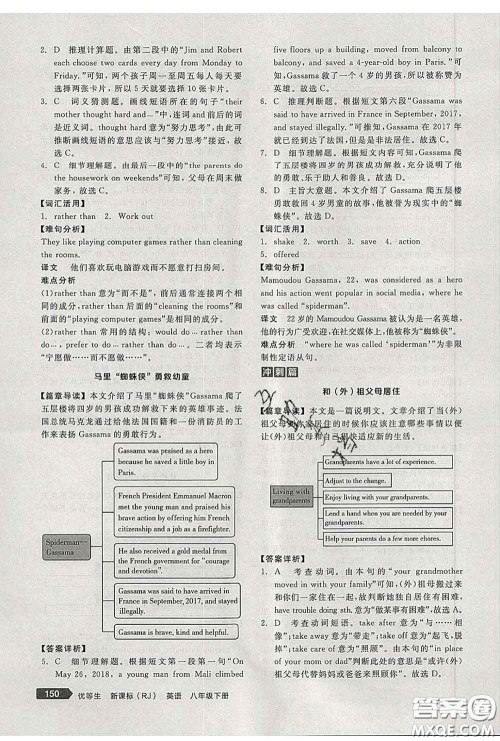 阳光出版社2020春全品优等生八年级英语下册人教版答案 阳光出版社2020春全品优等生八年级英语下册人教版答案