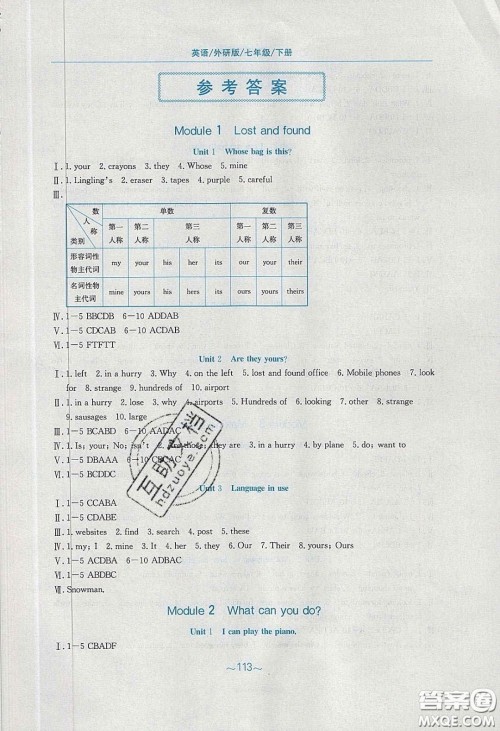 2020年新编基础训练七年级英语下册外研版答案 2020年新编基础训练七年级英语下册外研版答案