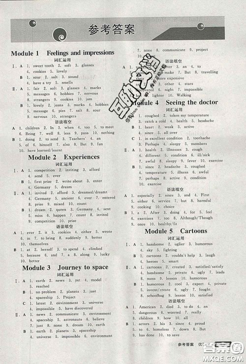 阳光出版社2020春全品优等生八年级英语下册外研版答案 阳光出版社2020春全品优等生八年级英语下册外研版答案