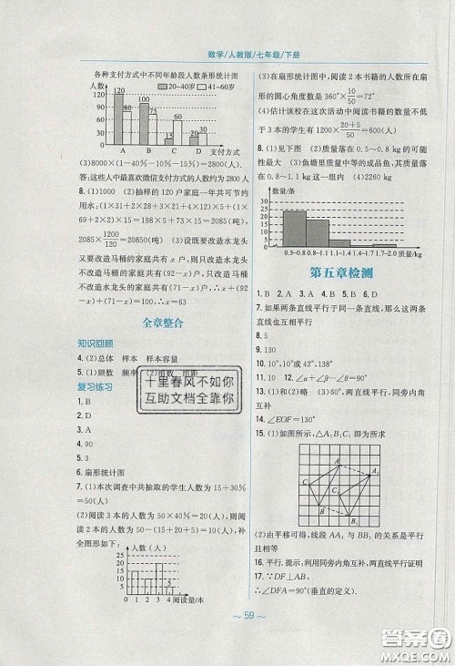 安徽教育出版社2020年新编基础训练七年级数学下册人教版答案