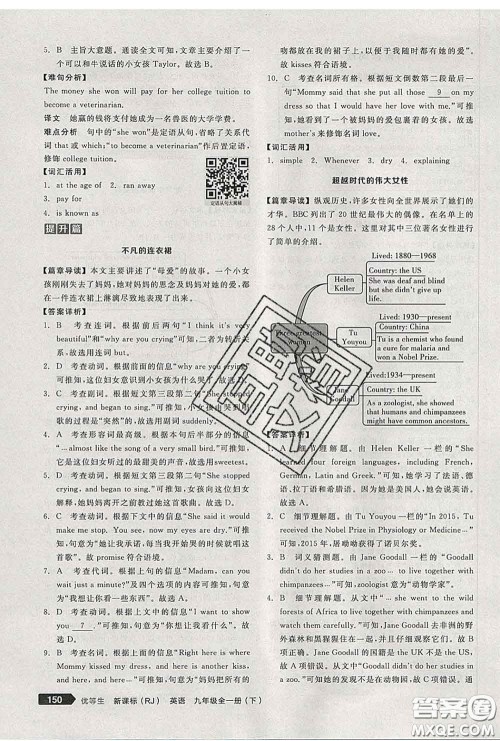 阳光出版社2020春全品优等生九年级英语下册人教版答案 阳光出版社2020春全品优等生九年级英语下册人教版答案