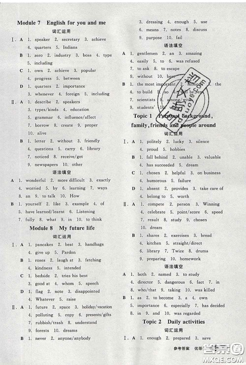阳光出版社2020春全品优等生九年级英语下册外研版答案 阳光出版社2020春全品优等生九年级英语下册外研版答案