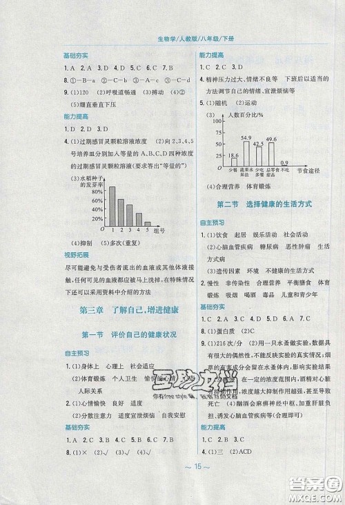 安徽教育出版社2020年新编基础训练八年级生物学下册人教版答案