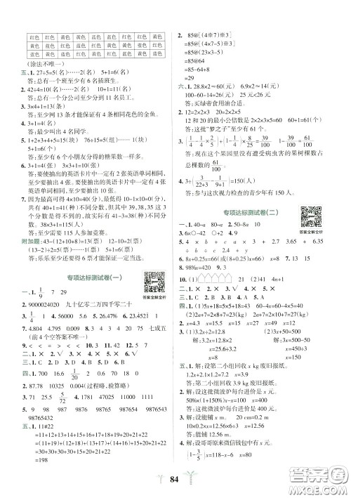 2020年小学学霸冲A卷数学六年级下册RJ版人教版参考答案 2020年小学学霸冲A卷数学六年级下册RJ版人教版参考答案