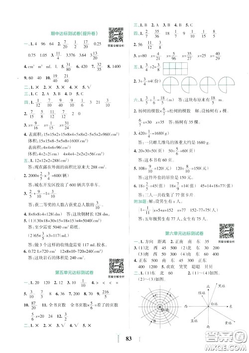 2020年小学学霸冲A卷数学五年级下册BS版北师版参考答案 2020年小学学霸冲A卷数学五年级下册BS版北师版参考答案
