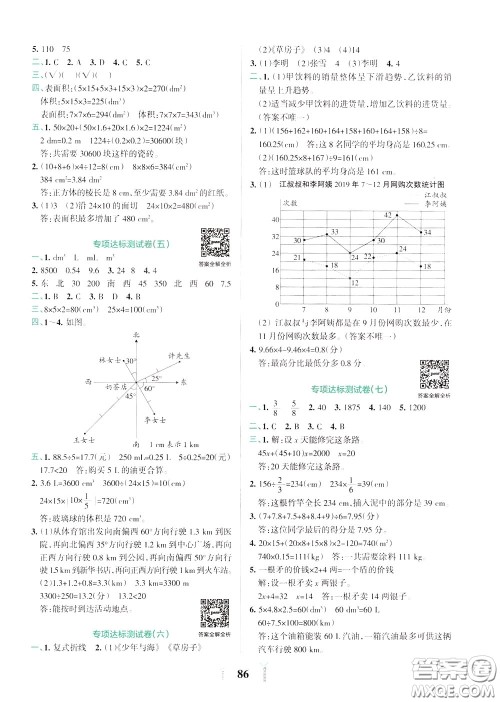 2020年小学学霸冲A卷数学五年级下册BS版北师版参考答案 2020年小学学霸冲A卷数学五年级下册BS版北师版参考答案