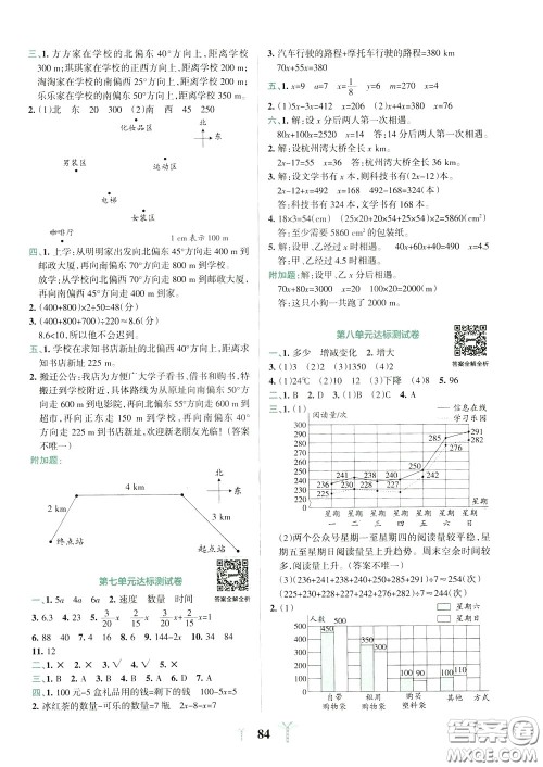 2020年小学学霸冲A卷数学五年级下册BS版北师版参考答案 2020年小学学霸冲A卷数学五年级下册BS版北师版参考答案