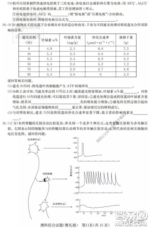 炎德英才大联考雅礼中学2020届高三月考试卷七理科综合试题及答案 炎德英才大联考雅礼中学2020届高三月考试卷七理科综合试题及答案