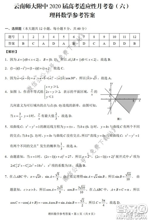 云南师大附中2020届高考适应性月考卷六理科数学试题及答案 云南师大附中2020届高考适应性月考卷六理科数学试题及答案