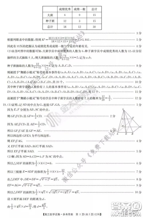 2020届河南金太阳高三3月联考文科数学试题及答案