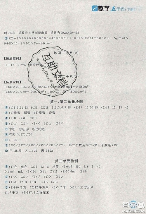 2020年新编基础训练五年级数学下册人教版答案