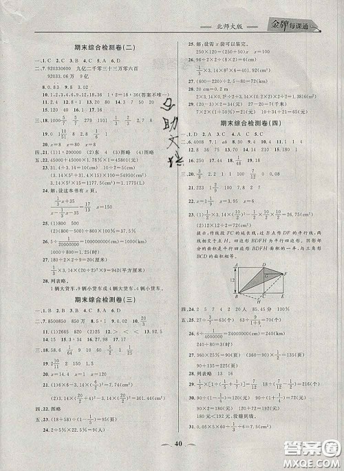 2020新版点石成金金牌每课通六年级数学下册北师版答案