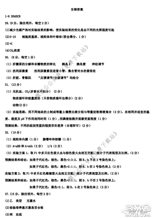 衡水中学2020年高三下学期第七次调研考试理科综合试题及答案 衡水中学2020年高三下学期第七次调研考试理科综合试题及答案