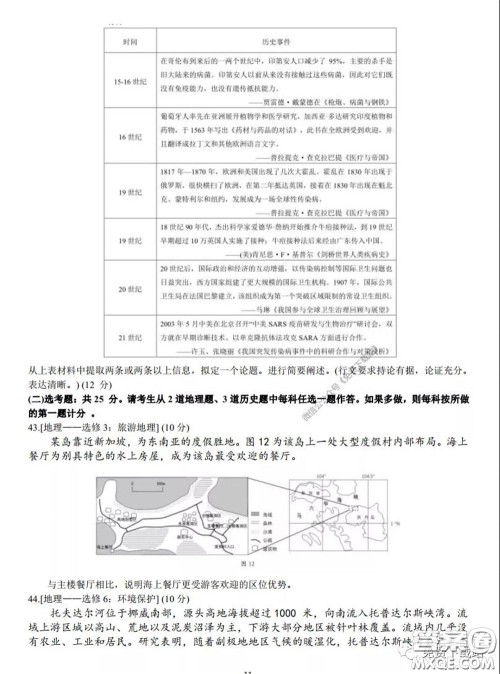 衡水中学2020年高三下学期第七次调研考试文科综合试题及答案
