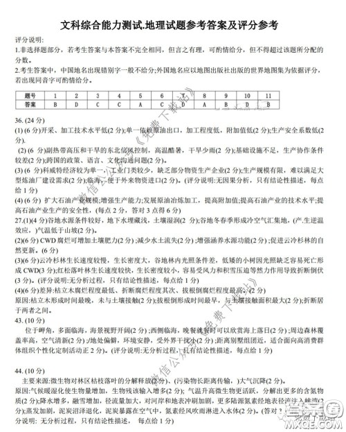 衡水中学2020年高三下学期第七次调研考试文科综合试题及答案