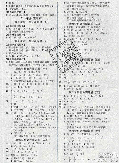 2020春能力培养与测试六年级数学下册人教版湖南专版答案