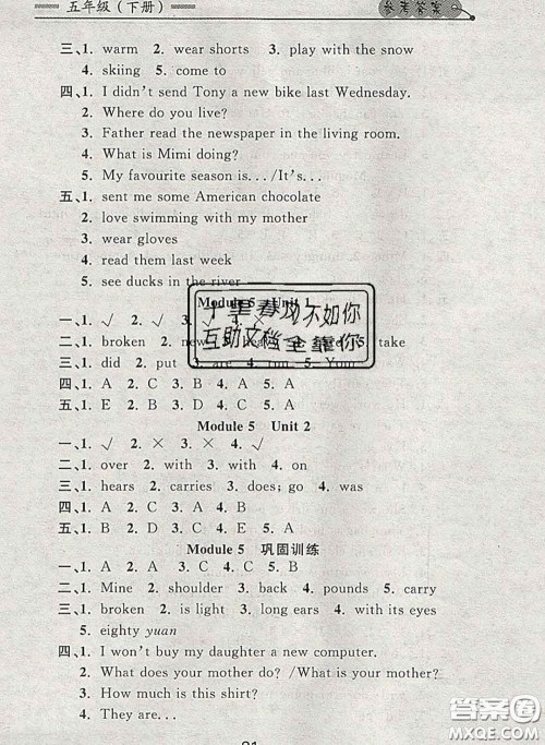 2020新版点石成金金牌每课通五年级英语下册外研版答案 2020新版点石成金金牌每课通五年级英语下册外研版答案