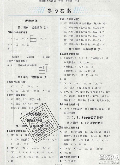 2020春能力培养与测试五年级数学下册人教版湖南专版答案