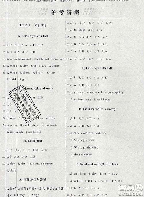 2020春能力培养与测试五年级英语下册人教版河北专版答案 2020春能力培养与测试五年级英语下册人教版河北专版答案