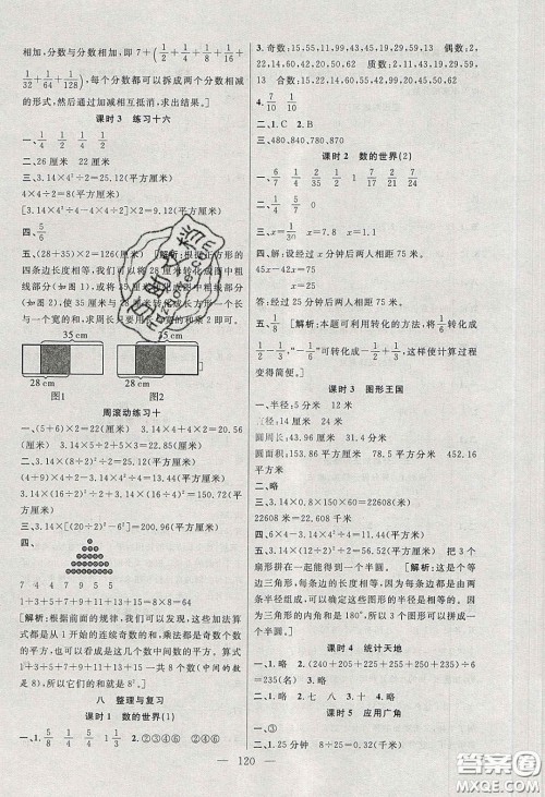 阳光出版社2020春快乐练习作业本五年级数学下册苏教版答案