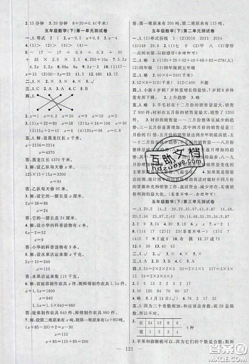 阳光出版社2020春快乐练习作业本五年级数学下册苏教版答案