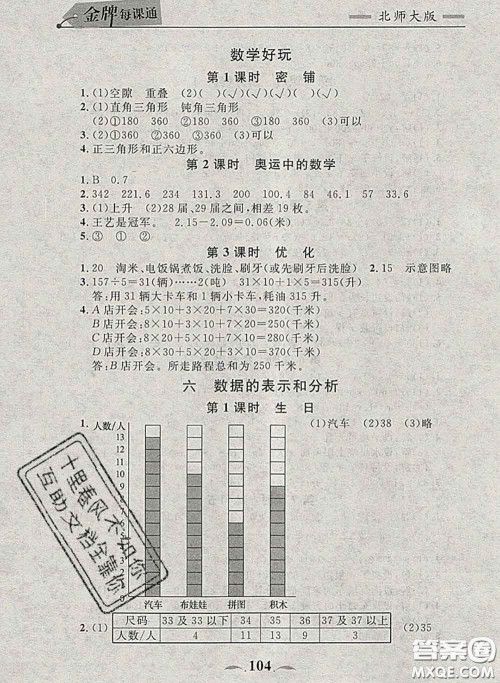 2020新版点石成金金牌每课通四年级数学下册北师版答案