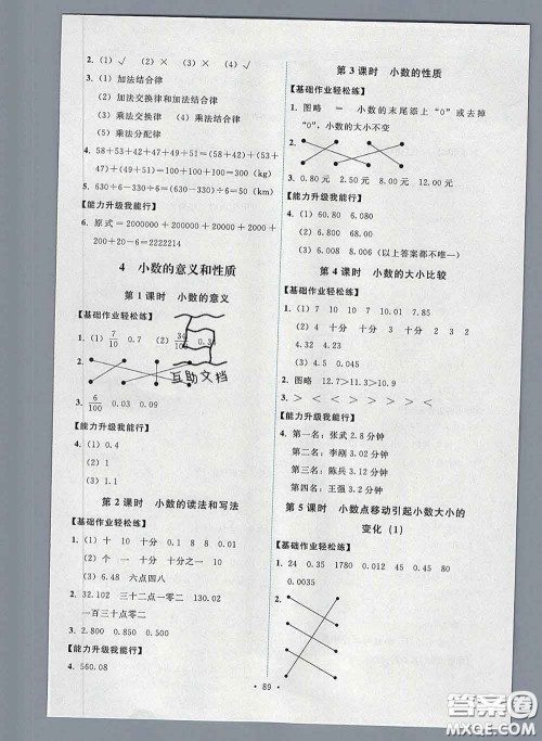 2020春能力培养与测试四年级数学下册人教版湖南专版答案