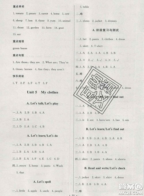 2020春能力培养与测试四年级英语下册人教版河北专版答案 2020春能力培养与测试四年级英语下册人教版河北专版答案