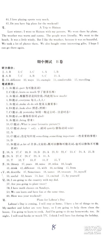 2020年新课堂AB卷单元测试英语七年级下册河北教育版参考答案