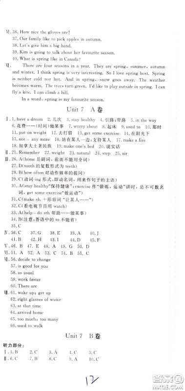 2020年新课堂AB卷单元测试英语七年级下册河北教育版参考答案