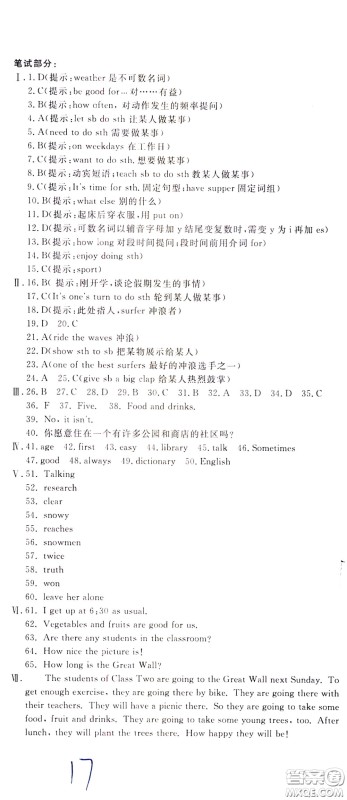 2020年新课堂AB卷单元测试英语七年级下册河北教育版参考答案