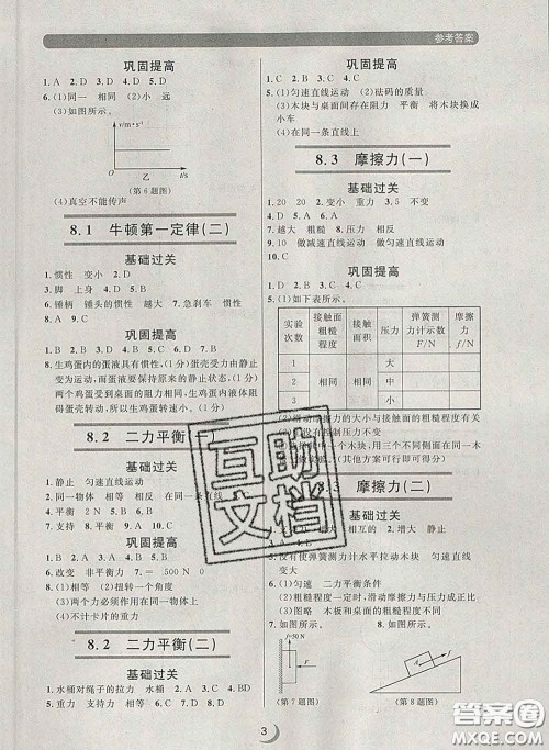 2020新版点石成金金牌每课通八年级物理下册人教版答案