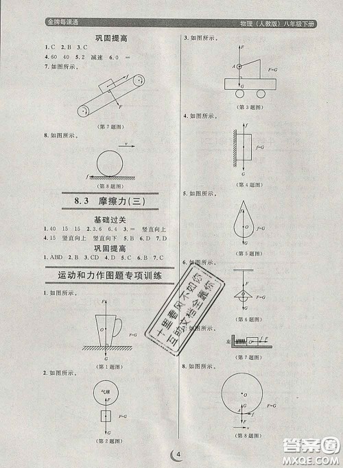 2020新版点石成金金牌每课通八年级物理下册人教版答案