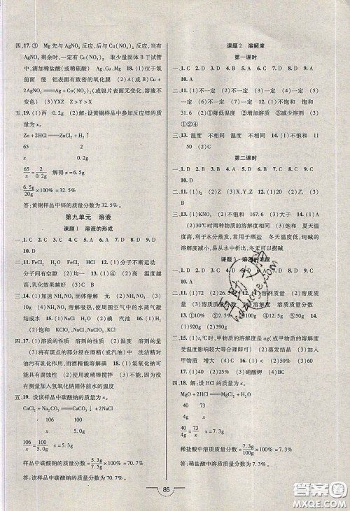 2020年名师在线魔力导学开心练九年级化学下册人教版答案