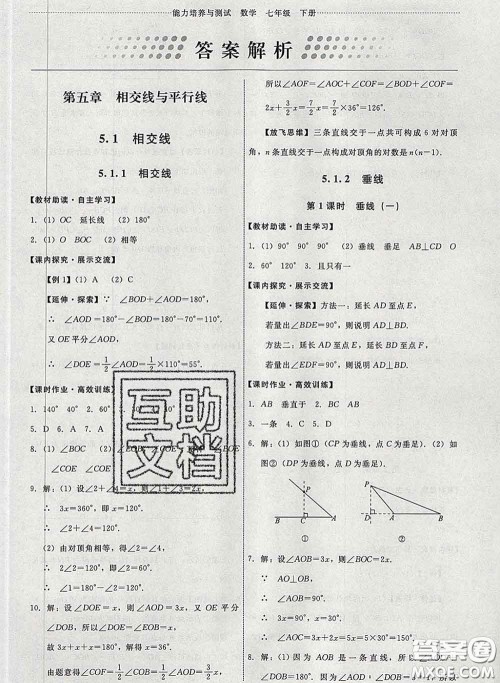 2020春能力培养与测试七年级数学下册人教版答案