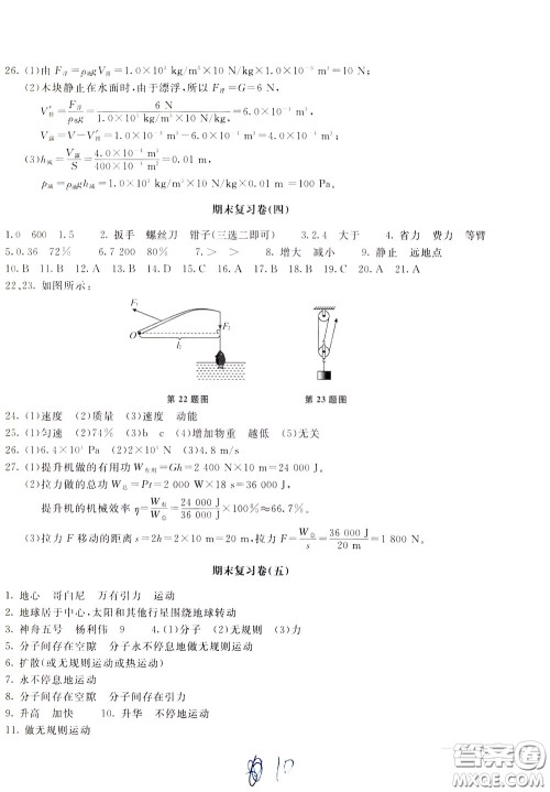 2020年新课堂AB卷单元测物理八年级下册上海科技版参考答案