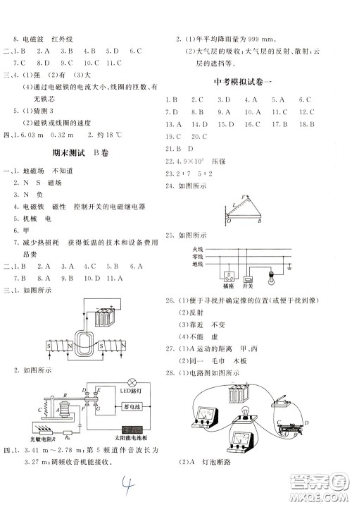 2020年新课堂AB卷单元测物理九年级下册上海科技版参考答案 2020年新课堂AB卷单元测物理九年级下册上海科技版参考答案