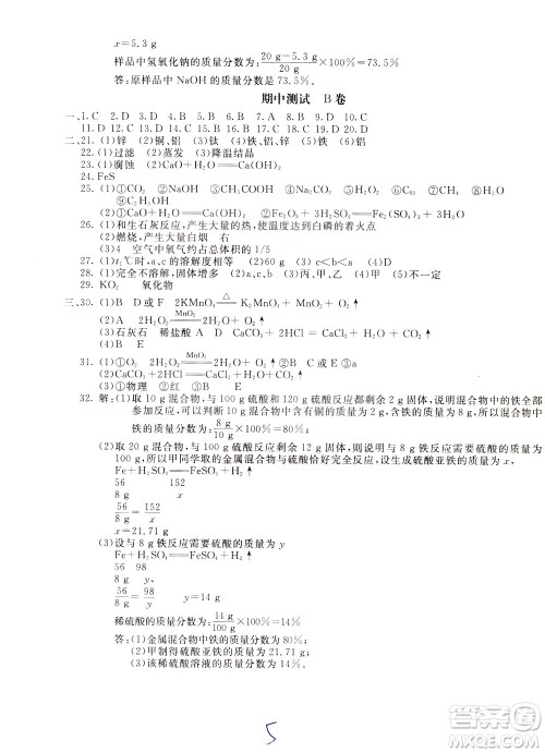2020年新课堂AB卷单元测化学九年级下册人民教育版参考答案