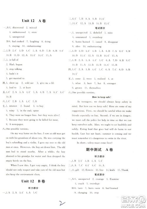 2020年新课堂AB卷单元测英语九年级下册人民教育版参考答案