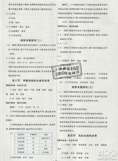 2020春能力培养与测试八年级生物下册人教版答案 2020春能力培养与测试八年级生物下册人教版答案