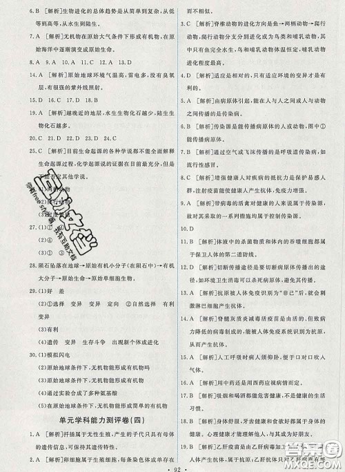 2020春能力培养与测试八年级生物下册人教版答案 2020春能力培养与测试八年级生物下册人教版答案