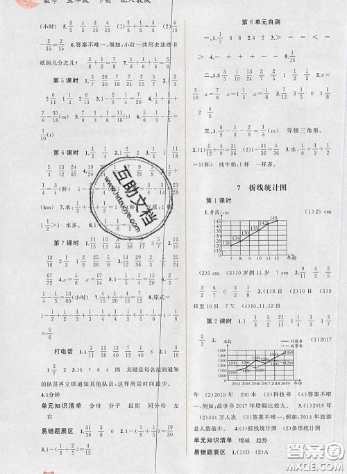 2020新版新课程学习与测评同步学习五年级数学下册人教版答案