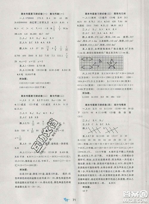 2020新版新课程学习与测评单元双测六年级数学下册A版答案 2020新版新课程学习与测评单元双测六年级数学下册A版答案